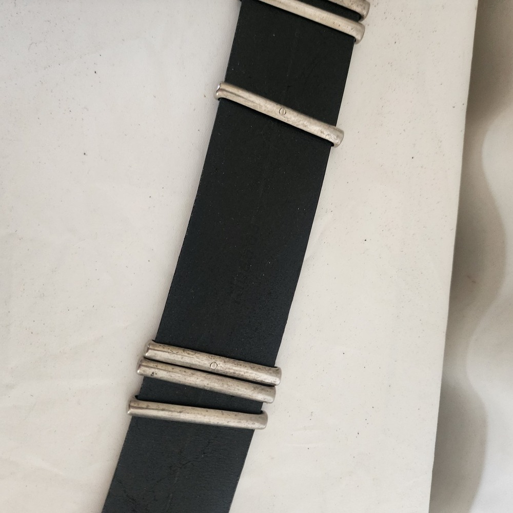 Albatros Made In Italy Wide Leather Belt Black Metal Embellishments 2" 32" - Picture 6 of 10